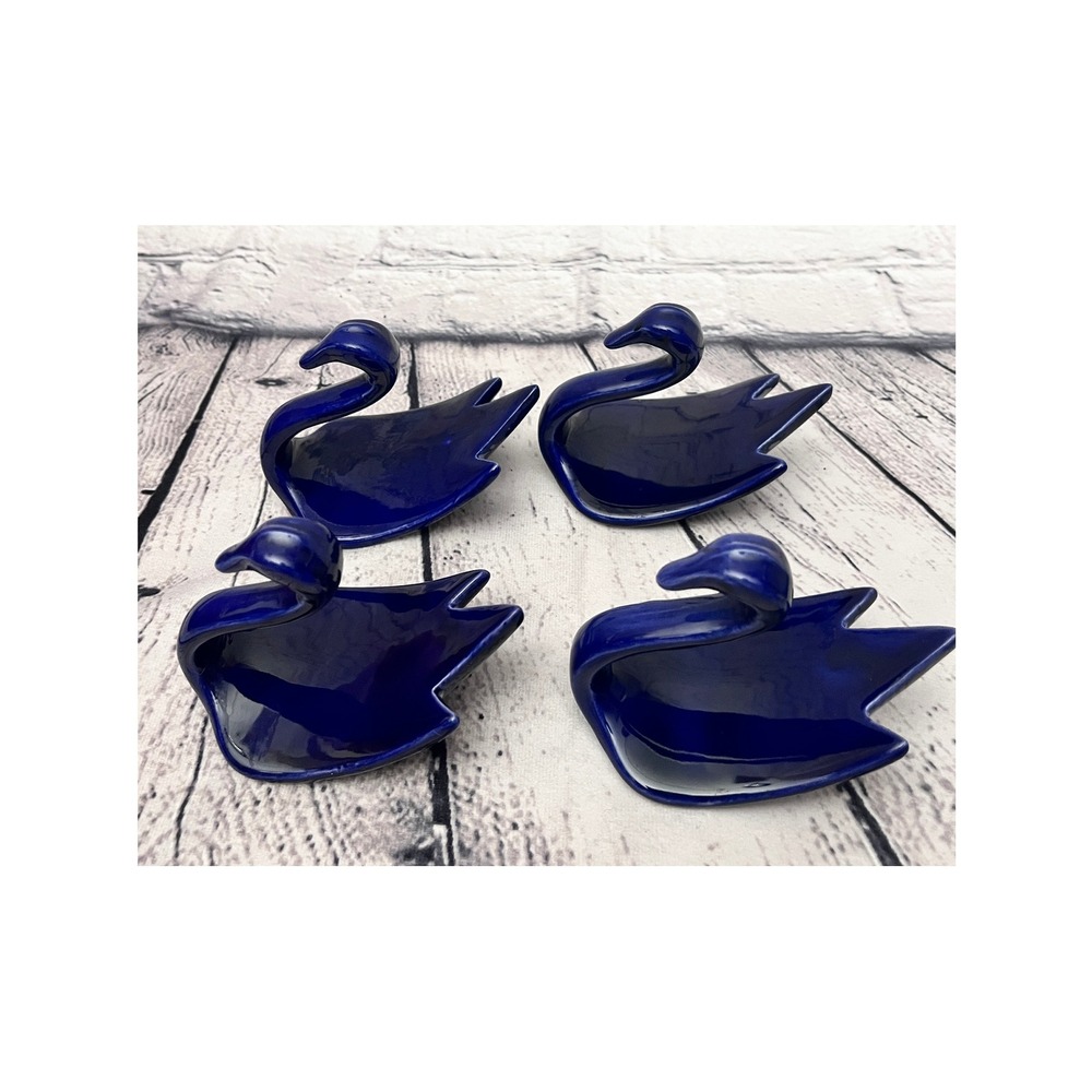 *Rare Vintage Fitz and Floyd Swan Napkin Holders Ceramic Japan‎ Cobalt Blue Set